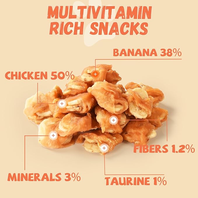 Dog Treats Chicken Wrapped Banana Slices with 1% Taurine, Healthy Training Snacks Rich in Natural Fiber, Rawhide-Free Grain-Free Soft Chews for Small Medium Dogs, 10.6oz