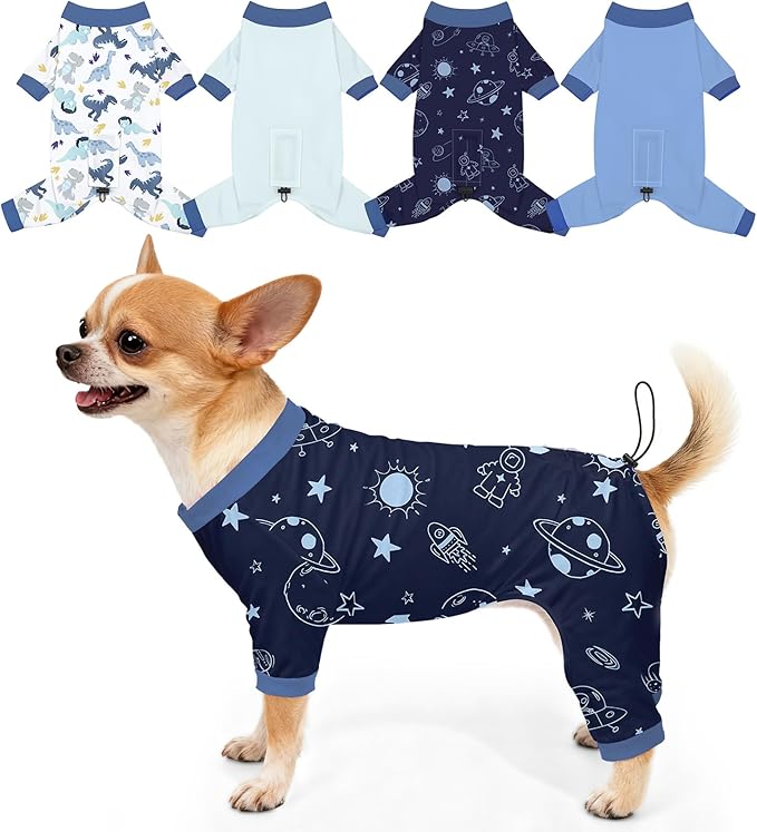 Bienbee Dog Pajamas, 4 Pack Cute Soft Dog Puppy Clothes Dogs Pjs Onesies Jammies Outfit Adjustable Breathable & Stretchy Clothes for Small Medium Large Dogs Girl Boy Puppy-S