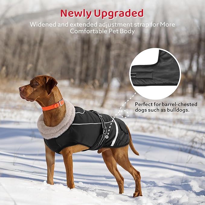 Dog Coat, Warm Dog Winter Coat Reflective Jacket Waterproof Fleece Vest, Pet Jacket Cozy for Cold Weather, Dogs Snowsuit Windproof, Adjustable Buckle for Large Extra Dogs