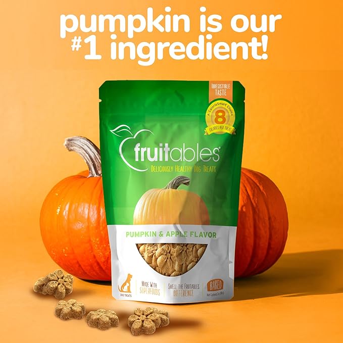 Fruitables Healthy Dog Treats Pumpkin & Apple | Made with Pumpkin for Dogs | Low Calorie Treats for Dogs | 12 Ounces, White