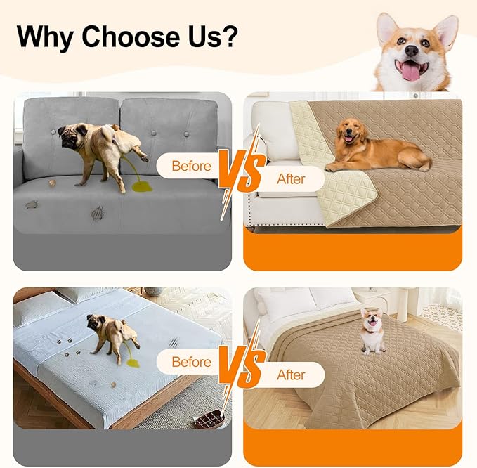 Smiry Waterproof Dog Blanket, 68x82 Inch Soft Pet Bed Cover Reversible, Washable Sofa Couch Furniture Protector for Small Medium Large Dog Puppy Cat, Camel/Beige
