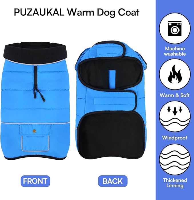 Dog Coat, Large Dog Jacket, Windproof Dogs Puffer Jacket, Fleece Lined Warm Dogs Winter Coat with Harness Hole(Blue 2XL)