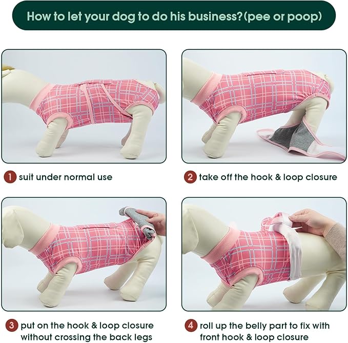 Kuoser Dog Recovery Suit for Female Male Dogs, Post-Surgery Bodysuit for Spay Neuter, Dog Onesie After Surgery, Anti-Licking Pet Surgical Recovery Suit, Pink XS