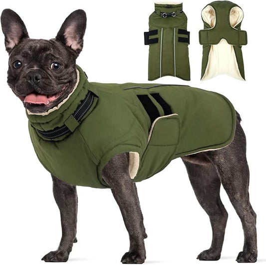 Dog Coat for Large Dogs Waterproof Winter Jacket with Harness Built-in Reflective Adjustable Hook&Loop Snowsuit for Dogs Bulldog Pitbull, XL Green