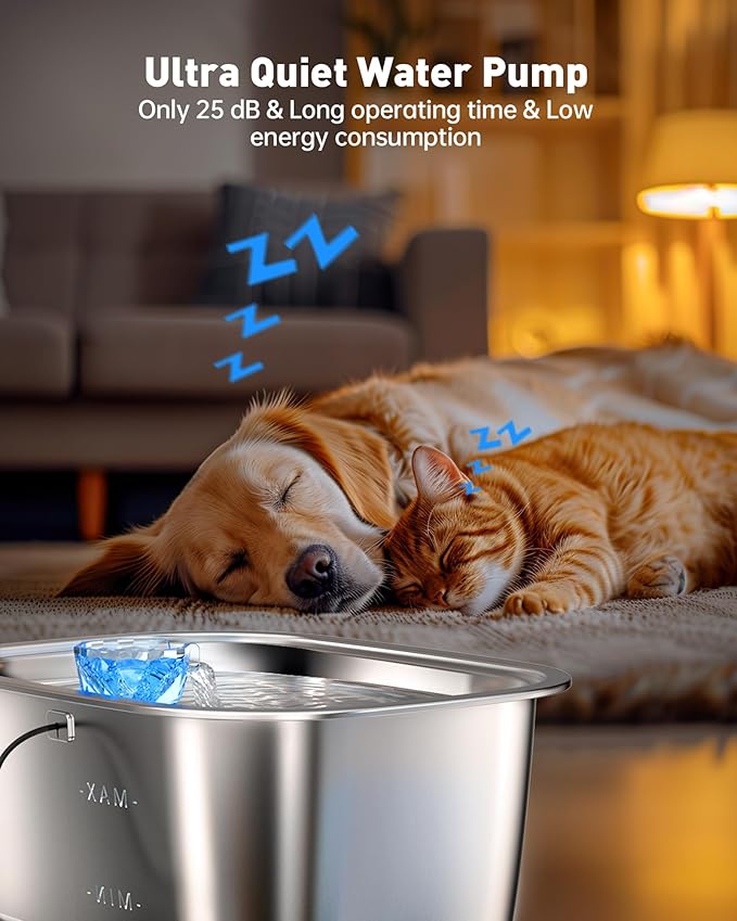 Stainless Steel Dog Water Fountain,3 Gallon Large Pet Water Fountains for Dogs and Cats, 12L /422oz Dog Water Bowl Dispenser w/Filter Drinking Bowls Indoor, Cat Founatin Quiet Pump, Easy to Use
