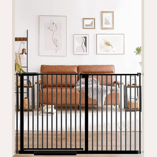 DEARBB Extra Wide Baby Gate Ultra Narrow Spacing 30.11-73.42" Pressure Mounted Double Lock Swing Auto Close Walk Through Metal Safety Pet Gate for Stairs and House Doorway Kitchen,Black 49.8-53.74"
