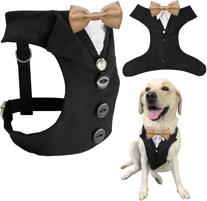 AVERYDAY Dog Tuxedo for Wedding Outfit, Dog Suit and Tie Costumes for Birthday, Halloween, Cosplay, Christmas Party, Pet Formal Wear with Bowtie, Tux for Medium Large Dogs, Bulldog, Labrador, Husky
