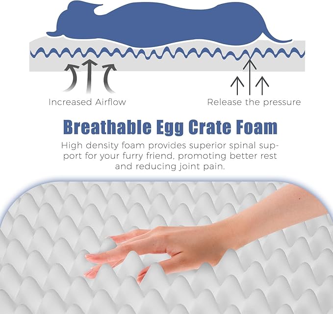 Orthopedic Outdoor Waterproof Dog Beds for Large Dogs, Washable Crate Bed with Egg Crate Foam Pet Bed Mat and Removable Oxford Fabric Cooling Cover,41"x 29", Navy