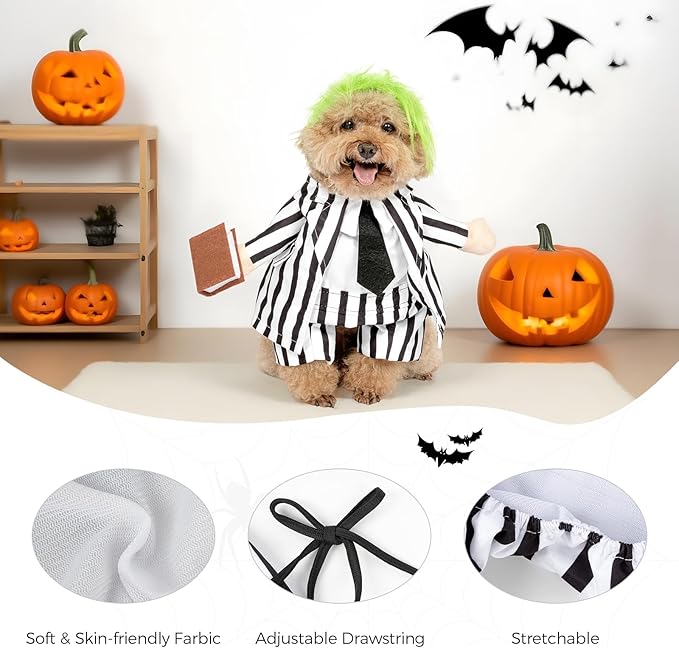 DELIFUR Dog Halloween Funny Costume - Pet Adorable Fantacy Clothes Cat Cosplay Apparel Dress Up for Cat and Small Dog Funny Outfit Adjustable (Suit, X-Small)