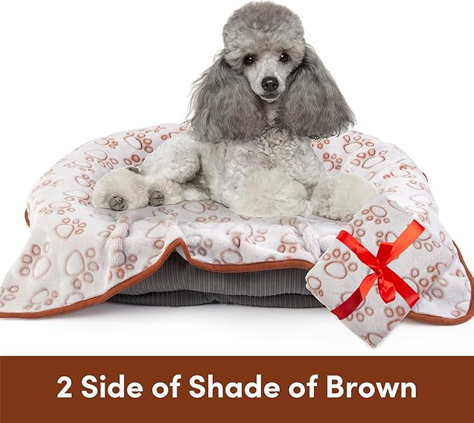 Stuffed Brown Soft Dog Blanket for French Bulldog Gifts, 32x40 inches, Premium Brown Flannel Fleece Blanket, Newborn Puppy Kitten Boy Essentials