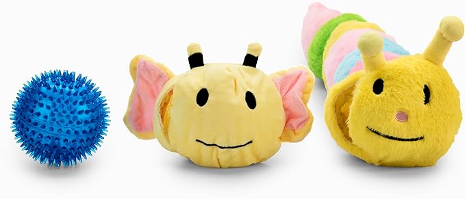 Flourish Pets 3 in 1 Multi-Layer Chew Toy for Active Dogs | Non-Toxic BPA Free Double Stitched Soft Fabric Exterior Dog Toys | Long-Lasting Dog Plush Toys - Large Caterpillar (30″)