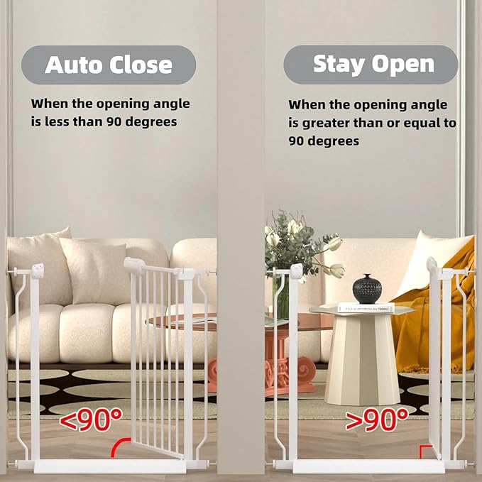 57.5"-62" Extra Wide Auto Closing Baby Safety Gate for Stairs & Doorways, Pressure Mounted No Drill Pet Gate with Walk-Through Door - Heavy Duty Childproof Gate for Toddlers, Kids, Dogs (White)