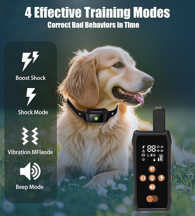 Dog Training Collar with Remote 4200FT 3 Dogs - Shock Collar for Barking Control, 4 Modes(Beep/Vibe/Static), IPX7 Waterproof for Swimming, 30-Day Rechargeable Battery, Adjustable for Small to XL Dogs