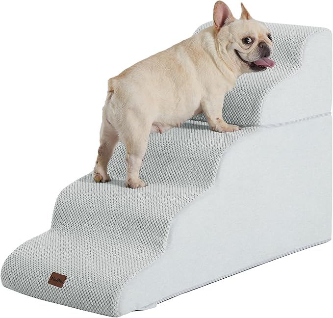 Made4Pets Dog Stairs Ramp for High Bed, 5-Step Pet Stairs for Bed Couch Sofa Climbing, 35D Foam Pet Steps for Small Dogs and Cats, Non-Slip Bottom Dog Steps, Light Grey