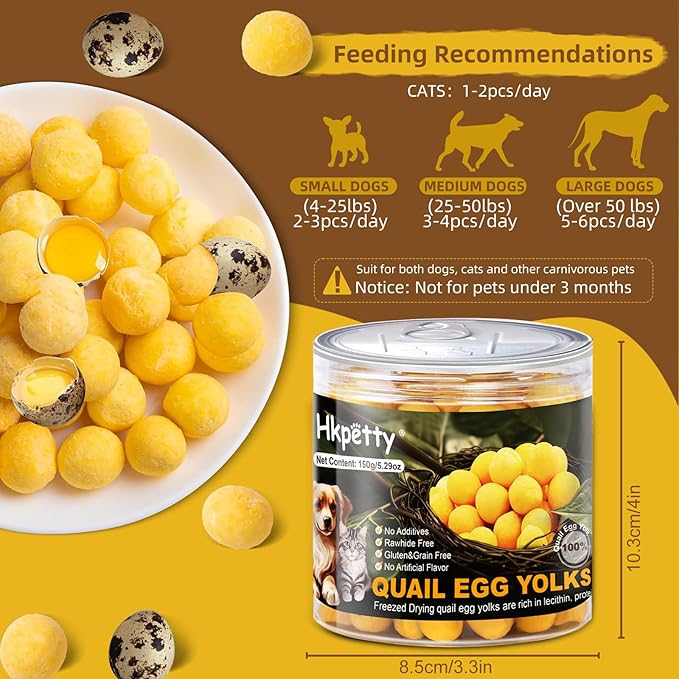 Freeze Dried Cat and Dog Treats Quail Egg Yolk, Healthy Tasty Snacks for Cats Dogs Training, Natural Freeze-Dried Limited Ingredient,Wholesome and Delicious Snacks for Pets (M, Egg)