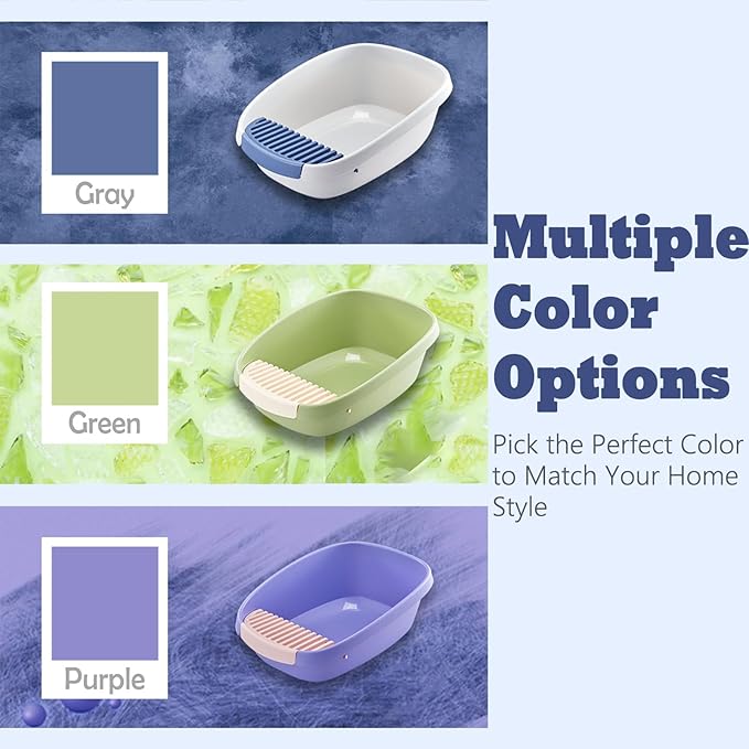 SpaceTime Extra Large Litter Box with High Sides,24" Lx17.3 Wx8.6 H XL Multi Cat Litter Pan for Kitty,Cat Boxes for Indoor Cats,Jumbo Litter Boxes for Big Cats,Anti-Splashing,Easy to Clean (Grey)