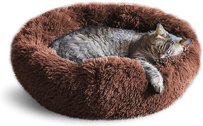 Whiskers & Friends Cat Bed, Cat Beds for Indoor Cats Washable, Orthopedic Soft Fluffy Round Calming Pet Bed for Small to Large Kitty Kittens & Dogs, Small Dog Beds & Furniture