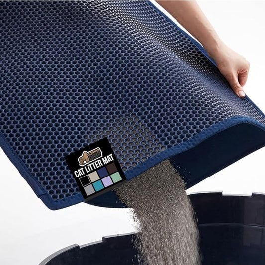 GORILLA GRIP Honeycomb Cat Litter Box Mat, 35x24 Two Layer Trapping Waste Mats, Soft On Paws, Litter Box Supplies and Essentials for Indoor Cats, Traps Excess, Water Resistant for Floors, Navy Blue