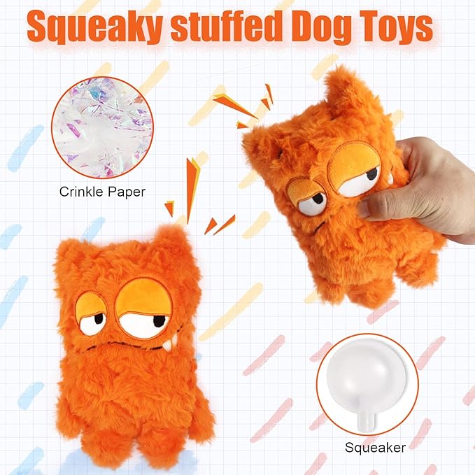 Squeaky Dog Toy, Plush Stuffed Dog Toy Keep Them Busy Tug of War Dog Chew Toy for Small Medium Large Dogs (Orange)