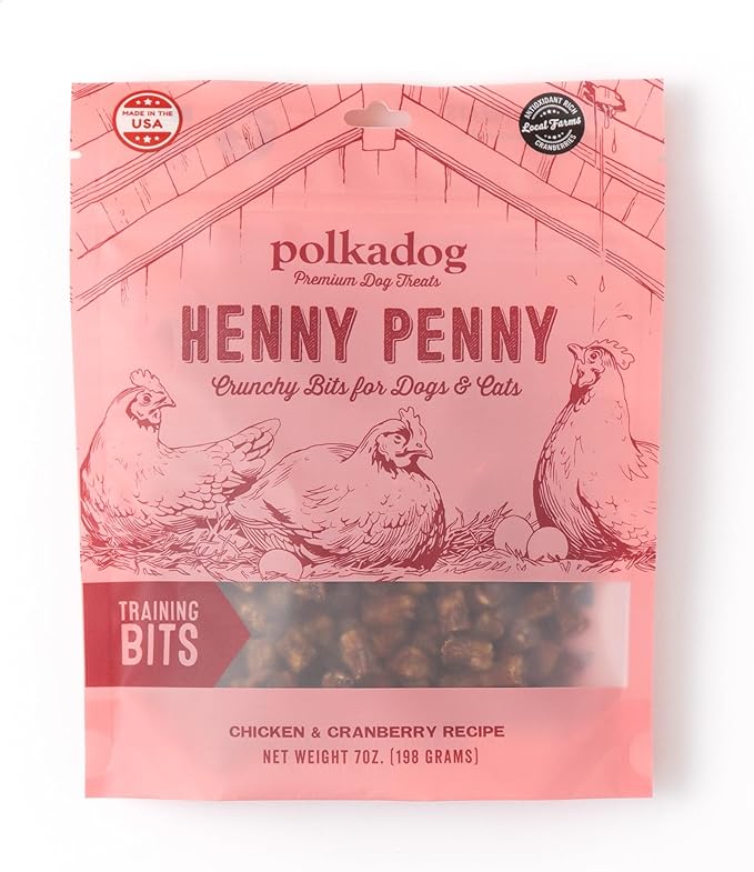 Polkadog Henny Penny Crunchy Training Bits – Chicken & Cranberry All Natural, Limited Ingredient Healthy Training Treats for Dogs. Handcrafted & Made in USA. Antioxidant-Rich, for All Breeds – 7oz