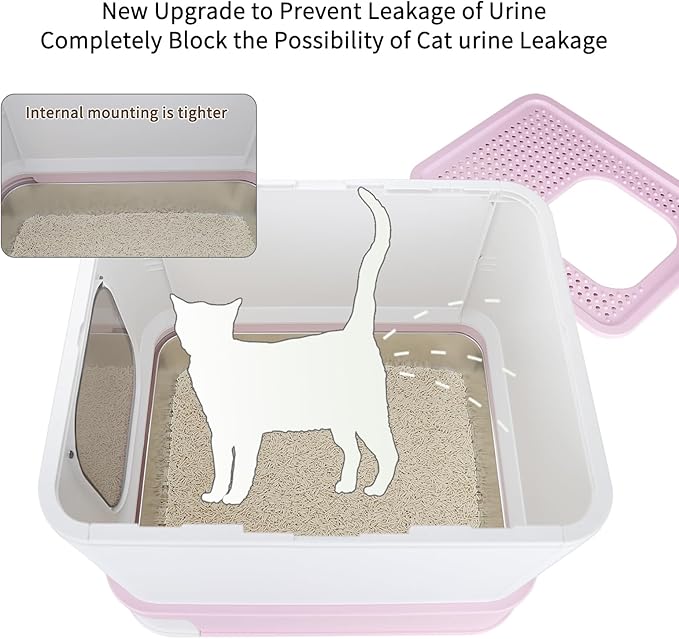 RIZZARI Stainless Steel Cat Box: Large for Cats Up to 45 lbs - Covered Odor Control Enclosure with Easy Clean - Pink - Anti-Splash Design for Multi-Cat Families & Apartments