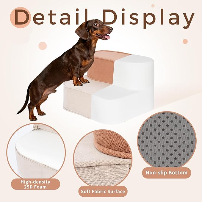 Dog Stairs for High Beds 10.6" H 2-Step Pet Steps Non-Slip Balanced with Washable Cover and Suitable Durable High Density Foam Suitable for Small Dogs Cats or Senior Dogs with Arthritis