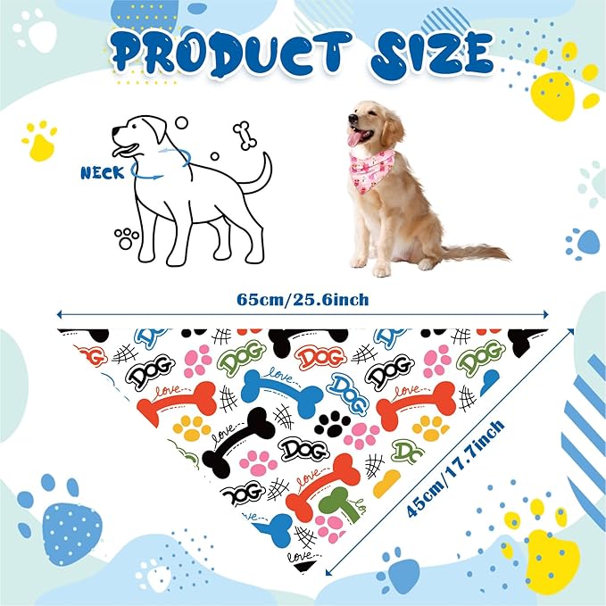 30Pcs Dog Bandanas Bulk Adjustable Washable Triangle Pet Bandanas Cartoon Bone Paw Print for Small Medium Large Dogs Grooming Daily Wear Birthday Party