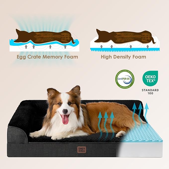 EHEYCIGA Memory Foam Dog Bed XLarge Sized Dogs, Extra Large Dog Bed Orthopedic with Washable Removable Cover, Waterproof XL Pet Bed Couch for Crate, 41x27x6 Inches, Black