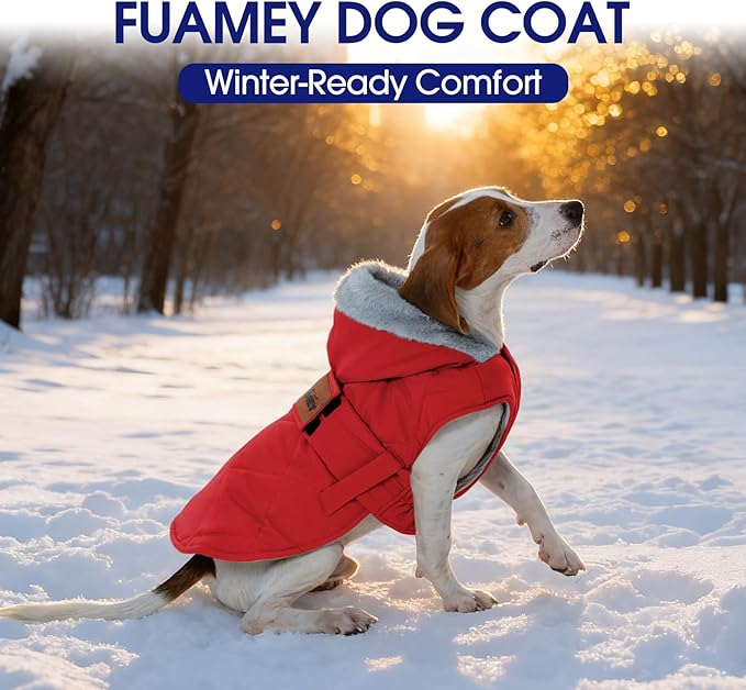 FUAMEY Warm Dog Coat Small, Soft Fleece Lined Pup Jacket with Hood Snap, Sleeveless Winter Dogs Vest for Outdoor Walks, Puppy Cold Weather Clothes with Harness Hole (Red, XS)