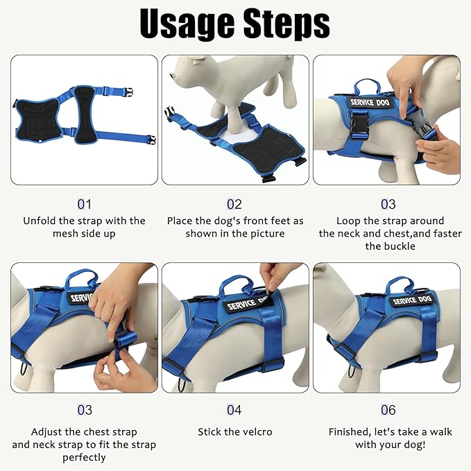 Demigreat Service Dog Harness, Reflective Dog Vest Harness with 5 PCS Patches, Adjustable Soft Oxford Pet Harness, Inner Layer Mesh, Easy to Control for Small Medium Large Dogs