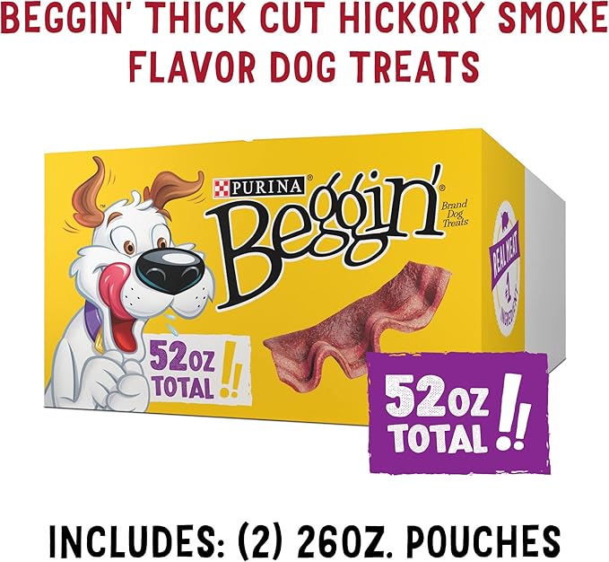 Purina Beggin' Strips Real Meat Dog Treats, Thick Cut Hickory Smoke Flavor - (Pack of 2) 26 oz. Pouches