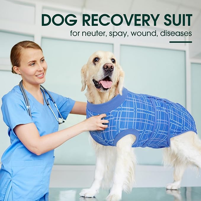 Kuoser Dog Recovery Suit for Female Male Dogs, Post-Surgery Bodysuit for Spay Neuter, Dog Onesie After Surgery, Anti-Licking Pet Surgical Recovery Suit, Blue XXL