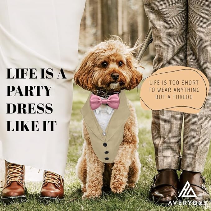 AVERYDAY Dog Tuxedo for Wedding Outfit, Dog Suit and Tie Costumes for Birthday, Halloween, Cosplay, Christmas Party, Pet Formal Wear with Bowtie, Tux for Medium Large Dogs, Bulldog, Labrador, Husky