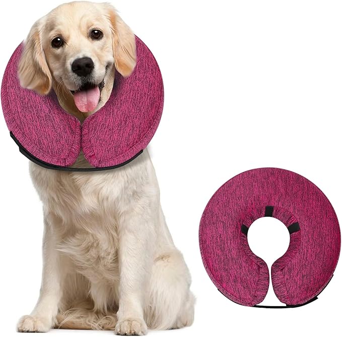 MIDOG Inflatable Dog Cone Alternative for After Surgery - Soft Protective Donut Collar Prevents Licking & Allows Eating, Comfortable Recovery E-Collar Alternative for Small Medium Large Dogs (Rose,L)