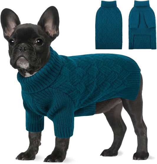 SUNFURA XS Dog Sweater, Small Dog Sweater Doggie Knitted Knitwear for Winter, Cat Pullover Christmas Sweatshirt for Yorkie Chihuahua, Warm Thick Turtleneck Clothes for Puppy, Blue X-Small