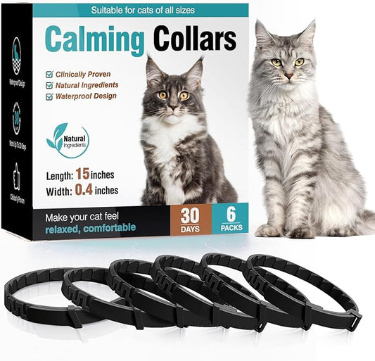 6 Pack Calming Collar for Cats Cat Calming Pheromones Collar Stress and Anxiety Relief for 30 Days Pheromone Collars Adjustable Calm Care Products Anti Aggression Stop Meowing Relaxer for Cats in Heat