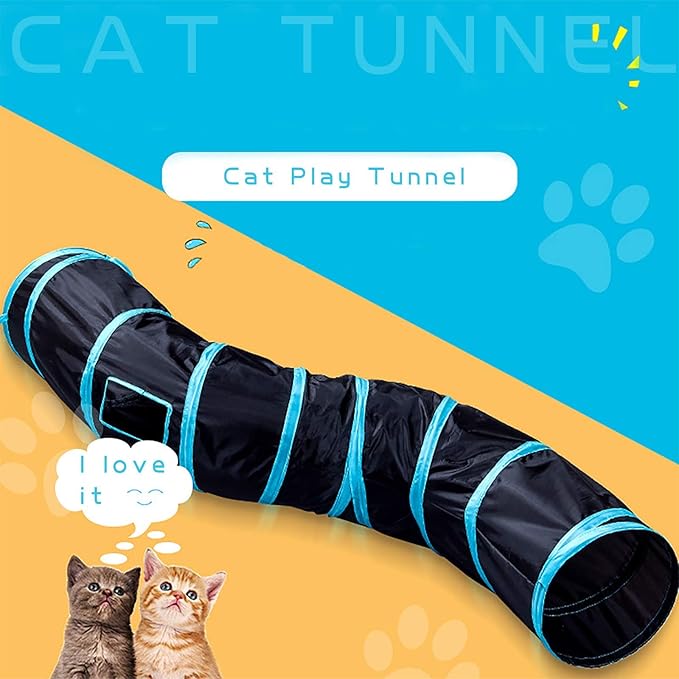 Cat Tunnel for Indoor Cats Interactive, Rabbit Tunnel Toys, Pet Toys Play Tunnels for Cats Kittens Rabbits Puppies Crinkle Pop Up Black 47" Shape S