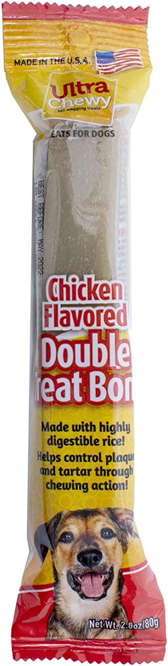 Ultra Chewy Chicken Double Treat Bones: Long-Lasting Dog Treats Made in USA for Large and Small Breeds, Highly Digestible, Ideal for Aggressive Chewers (24 Count)