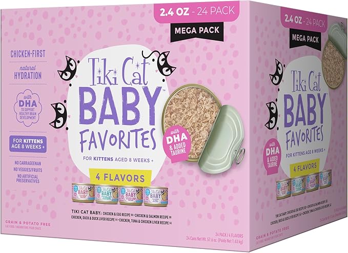 Tiki Cat Baby Favorites Whole Foods Wet Cat Food for Kittens Mega Pack, 2.4 oz. Can (24 Count)