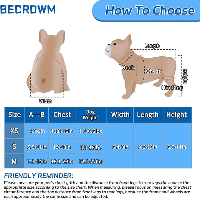 Dog Wheelchair for Back Legs, Light Weight Dog Wheelchair Cart with Disabled Hind Legs Walking, Adjustable