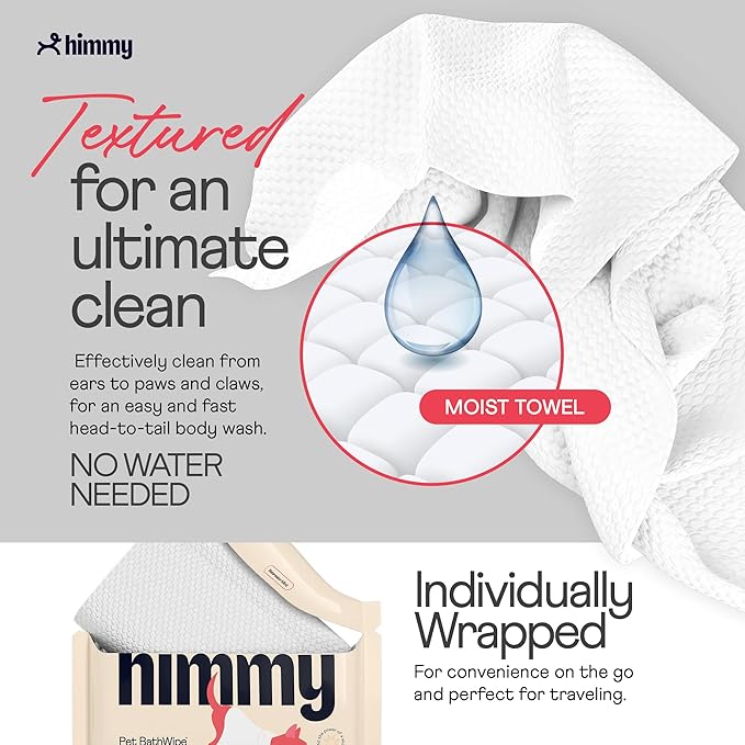 Himmy Large Pet Wipes for Dogs and Cats - 12" x 18" Bath Wipes for Cleaning, Deodorizing, Conditioning, Anti-Itch Grooming, Wet Dog Wipes for Paws, Butt, Ear, Eye, Whole Body Fresh Lemon