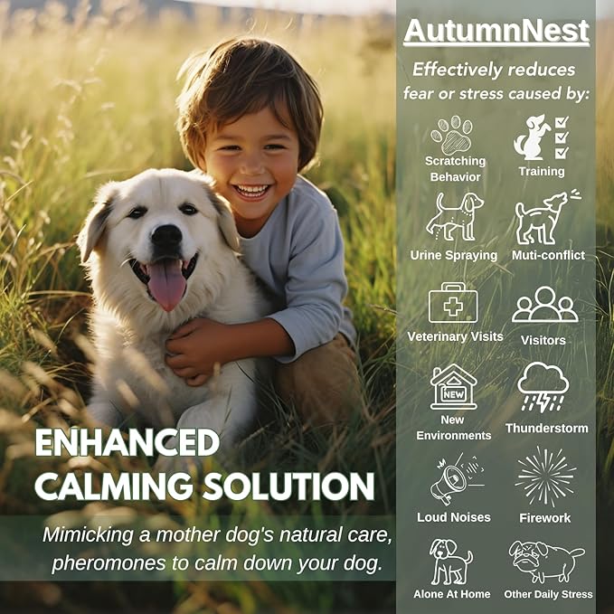 Dog Pheromone Diffuser Kit, Pet Diffuser for Stress Support, Reduces Stress and Promotes Relaxed Behavior, 2 Plug-in + 4 Packs Refill, 120 Day Supply (Non-Toxic, Safe & Inedible), Diffuser with Light