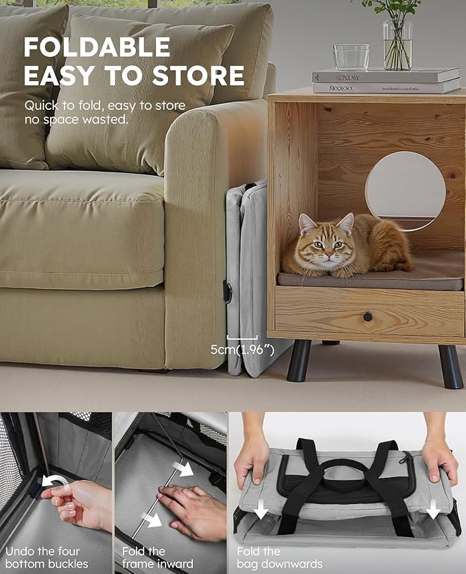 pecute Cat Carrier Stable, Pet Carrier Breathable and Portable, Cat Carriers Bag with Scientific Hidden Partition, Carriers for Cat Under 5kg, Dog Carrier Suitable for Travel and Outing, Gray