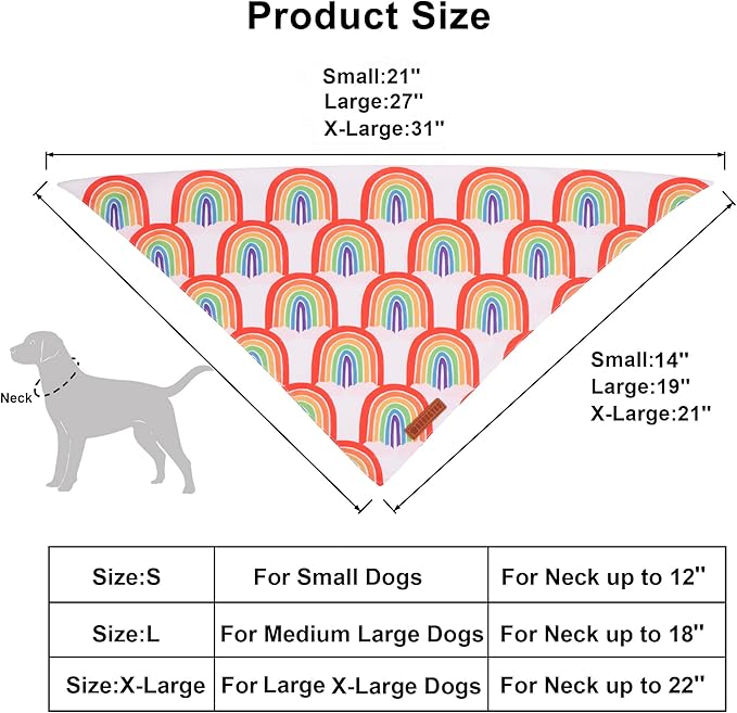 ADOGGYGO Rainbow Dog Bandana, Multi Size Offered, Rainbow Bandanas for Large and Extra Large Dogs Pets (X-Large)