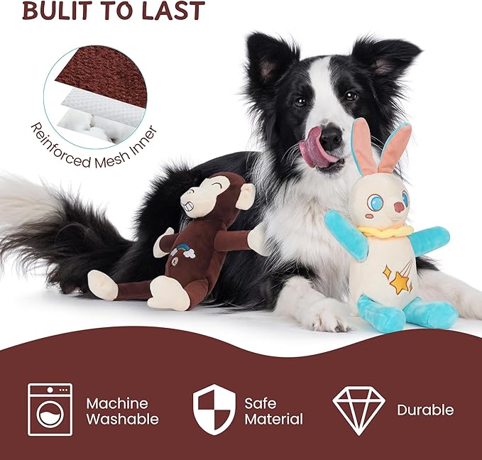 Nocciola Tearable Pull Rip Apart Dog Toys with Squeaker & Crinkle - Interactive Stuffed Plush Toy to Keep Dogs Busy, Pet Puzzle Enrichment Chew Toys for Small Medium Large Breeds