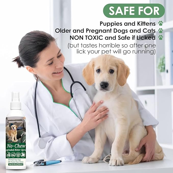 250ml No Chew for Dogs, Bitter Apple Spray for Dogs Stop Chewing Licking of Furniture, Shoes, Bandages, Dog Training & Behavior Aids Spray, Indoor & Outdoor Use
