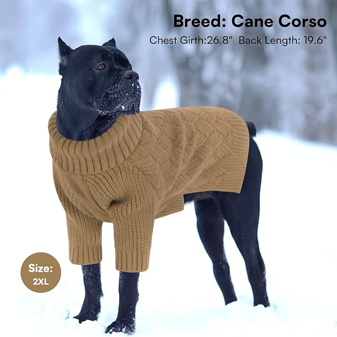 SUNFURA Dog Sweater, Christmas Sweaters for Large Dogs, Solid Color Dog Pullover for Fall Winter, Warm Sweatshirt Knit Turtleneck for Corgi, French Bulldog, Camel L