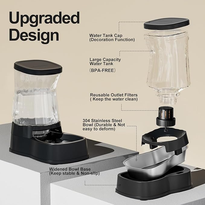 Gardner Pet Automatic Dog Water Dispenser Gravity Stainless Steel Water Waterer Feeder, 100% BPA-Free Large Capacity Water Feeding Bowls for Medium & Large-Sized Dogs Cats Other Pets -(1 Gallon)