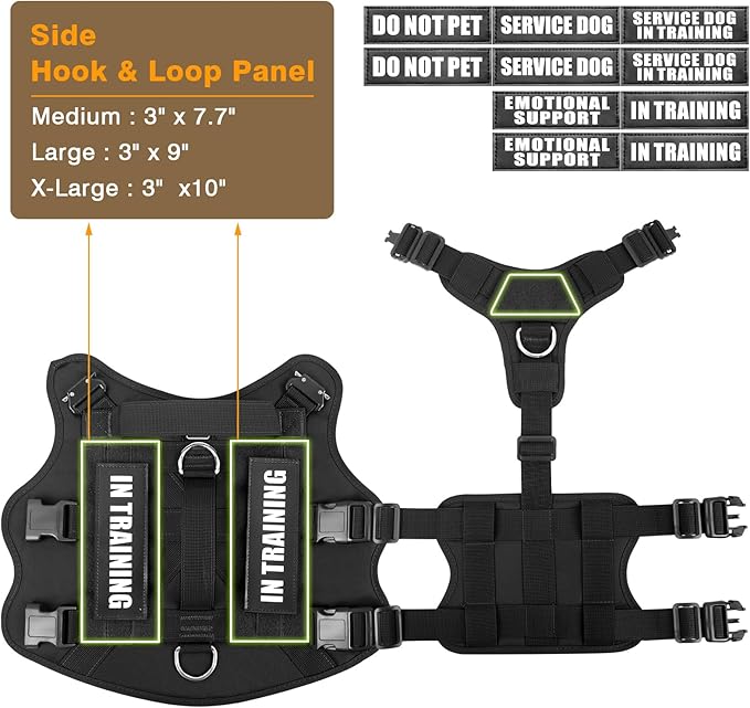 WINSEE Service Dog Vest Harness for Medium Dog, Tactical Working MOLLE Vest with 10 Pet Patches, No Pull Heavy Duty Harness for Training Walking