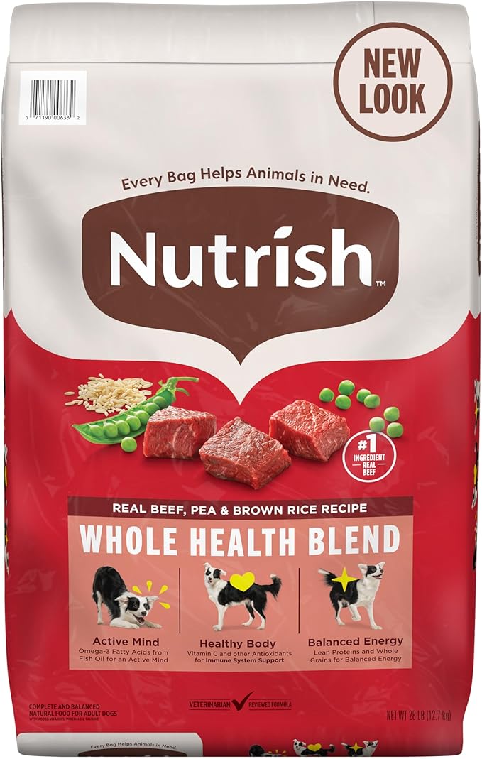 Nutrish Real Beef, Pea & Brown Rice Recipe Whole Health Blend Dry Dog Food, 28 lb. Bag, Packaging May Vary (Rachael Ray)